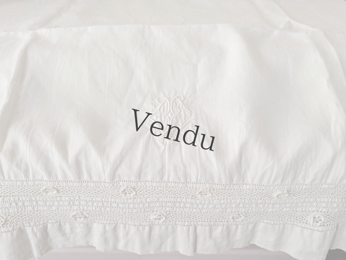 画像2: フランスヴィンテージ　CHイニシャル刺繍入り リネンシーツ (2)