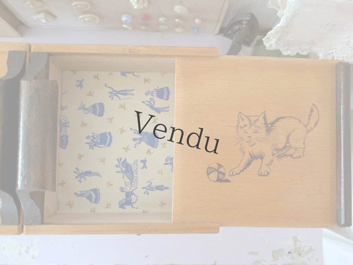 画像9: フランスヴィンテージ　木製2段式 お裁縫箱  (9)