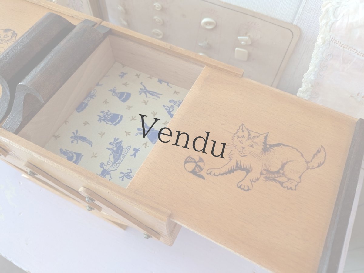 画像8: フランスヴィンテージ　木製2段式 お裁縫箱  (8)