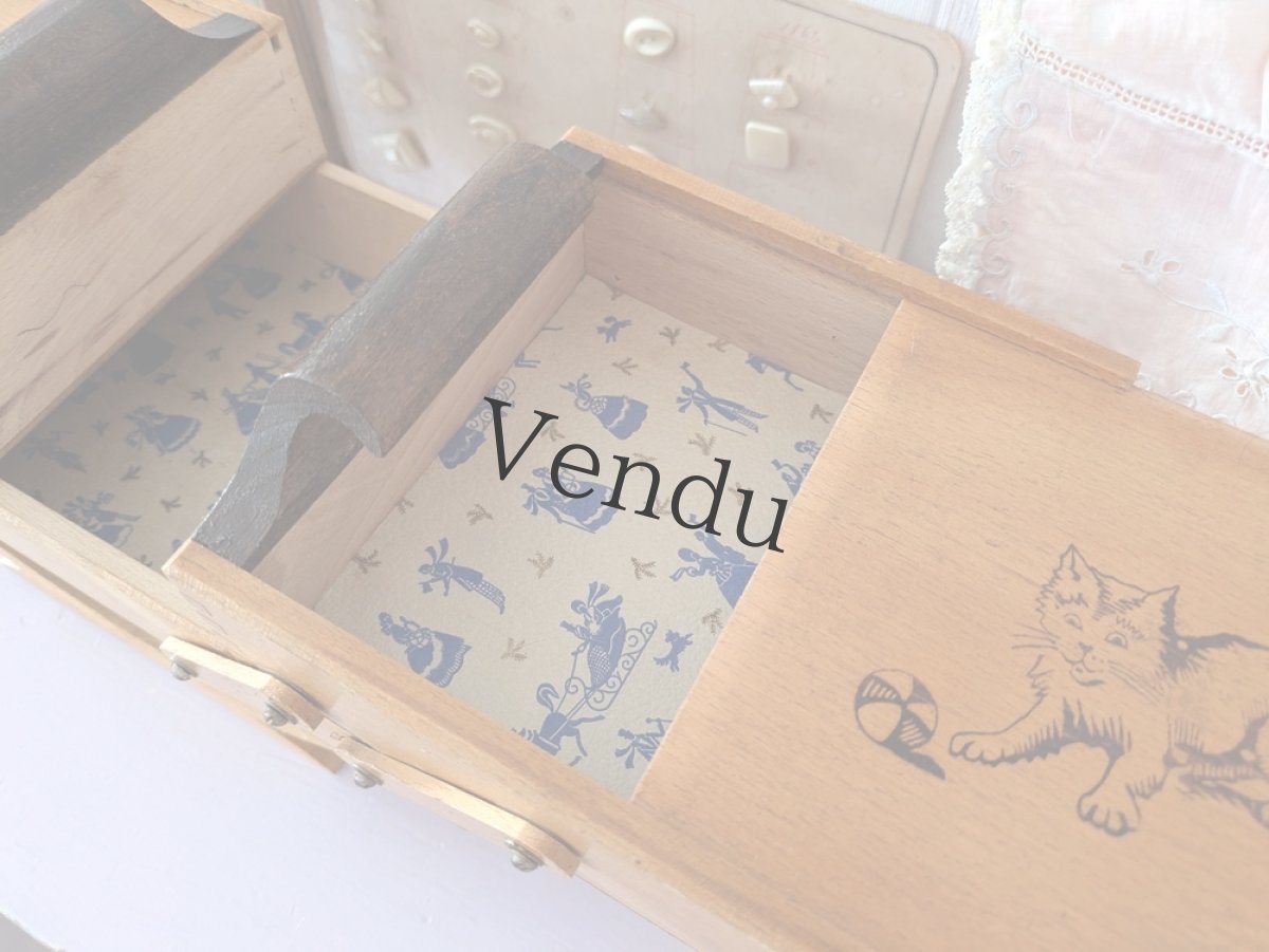 画像7: フランスヴィンテージ　木製2段式 お裁縫箱  (7)