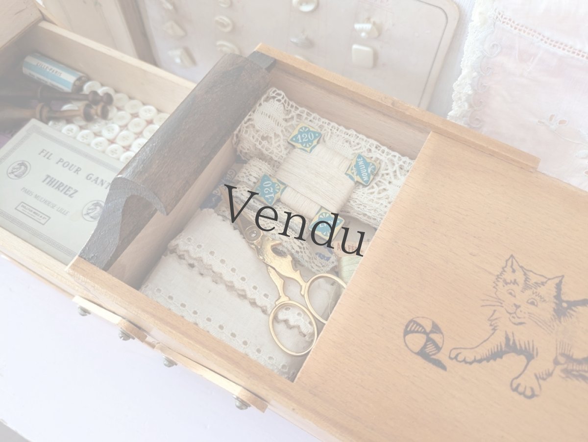 画像5: フランスヴィンテージ　木製2段式 お裁縫箱  (5)