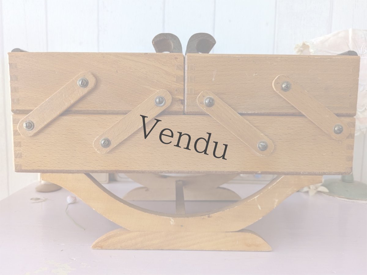 画像16: フランスヴィンテージ　木製2段式 お裁縫箱  (16)