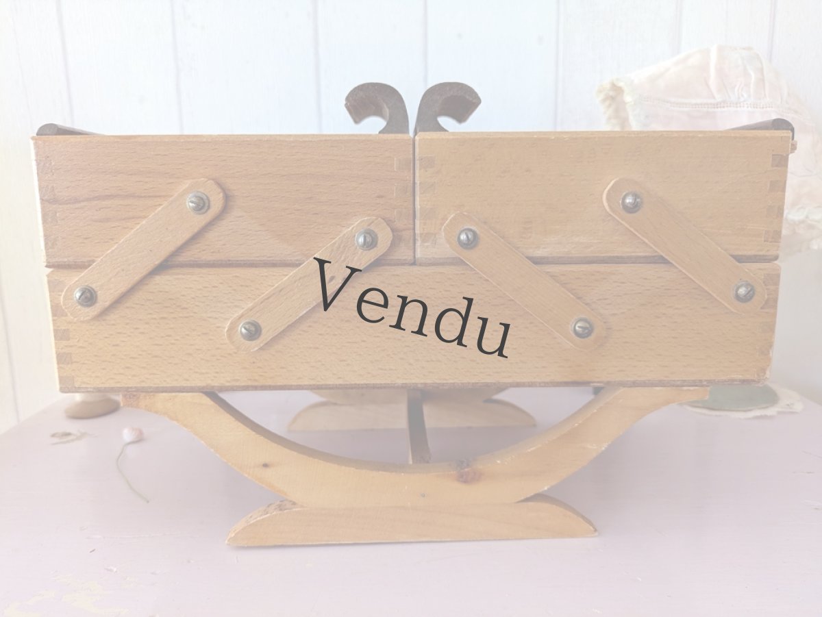 画像19: フランスヴィンテージ　木製2段式 お裁縫箱  (19)