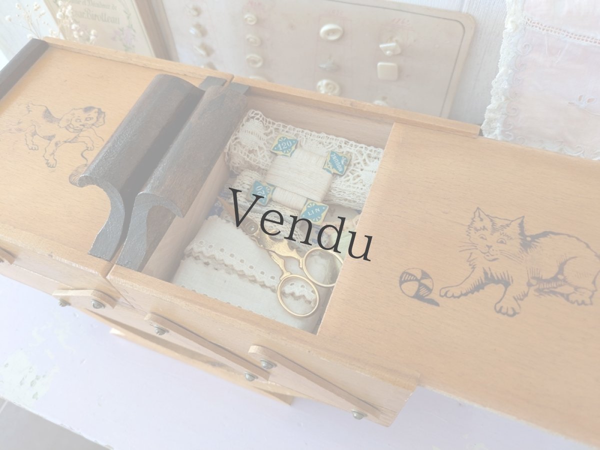 画像4: フランスヴィンテージ　木製2段式 お裁縫箱  (4)