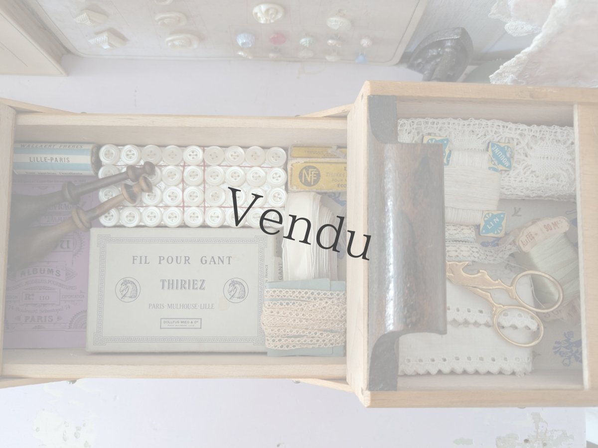 画像6: フランスヴィンテージ　木製2段式 お裁縫箱  (6)