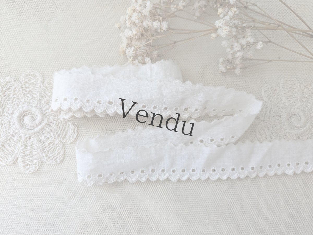 画像1: フランスヴィンテージ 刺繍スカラップレース 178cm (1)