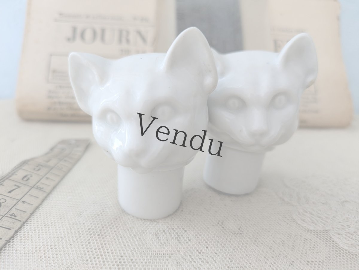 画像9: フランス 1910-1920年  ポーセリン ねこの頭 2体セット (9)