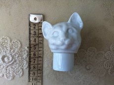 画像7: フランス 1910-1920年  ポーセリン ねこの頭 2体セット (7)