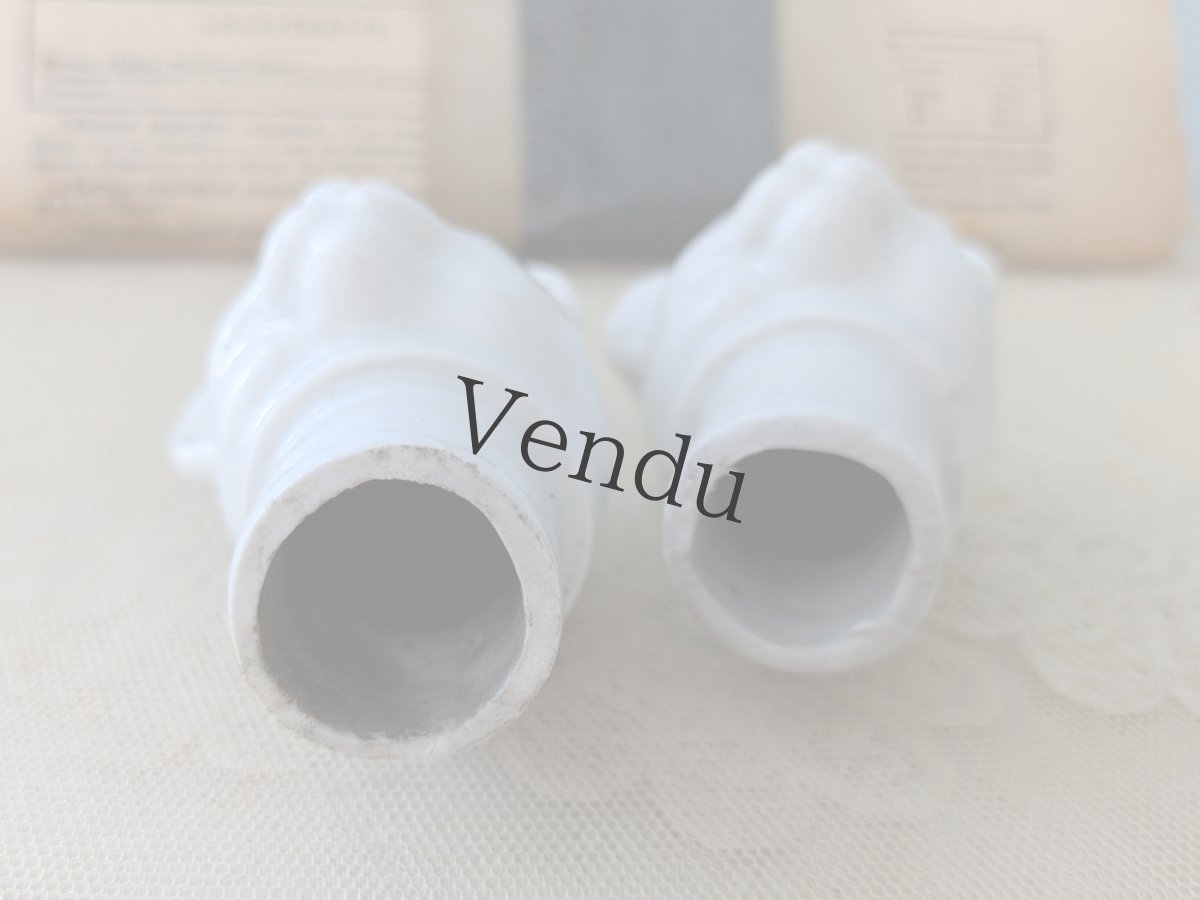 画像8: フランス 1910-1920年  ポーセリン ねこの頭 2体セット (8)