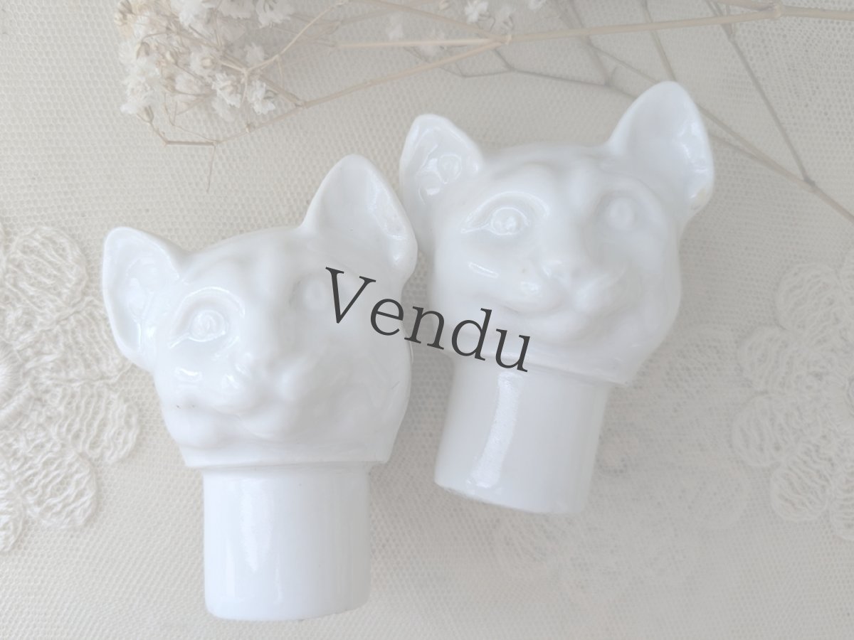 画像6: フランス 1910-1920年  ポーセリン ねこの頭 2体セット (6)