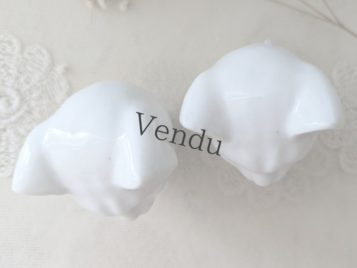 画像5: フランス 1910-1920年  ポーセリン ねこの頭 2体セット (5)