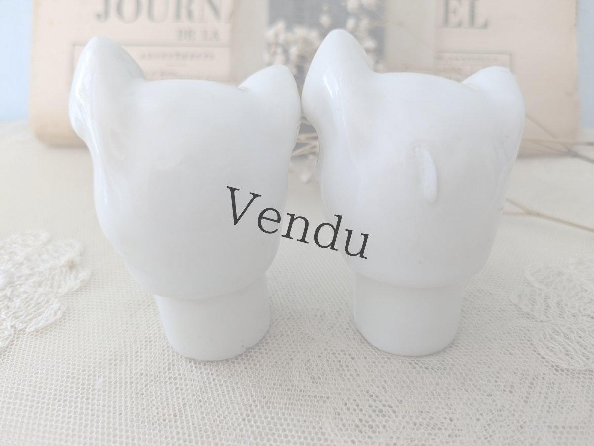 画像3: フランス 1910-1920年  ポーセリン ねこの頭 2体セット (3)