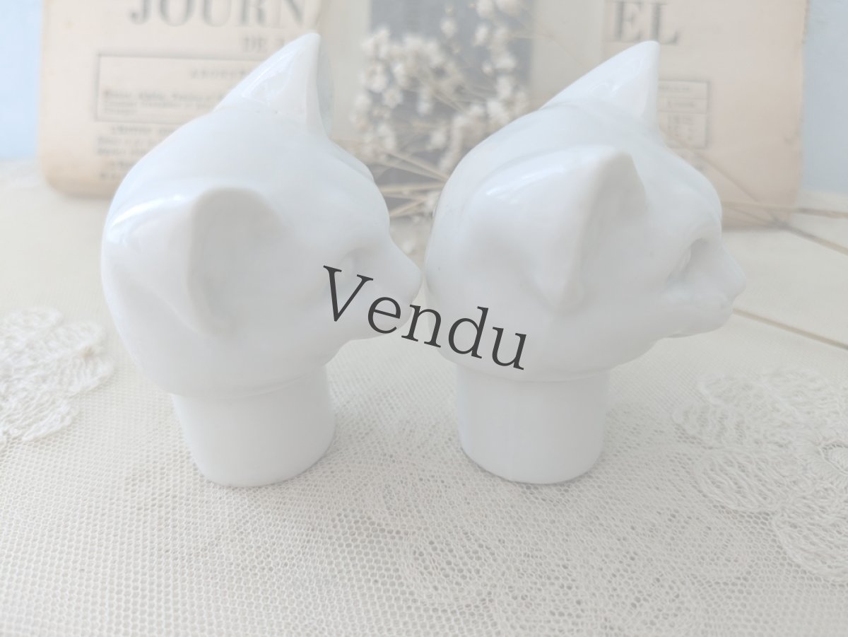 画像2: フランス 1910-1920年  ポーセリン ねこの頭 2体セット (2)