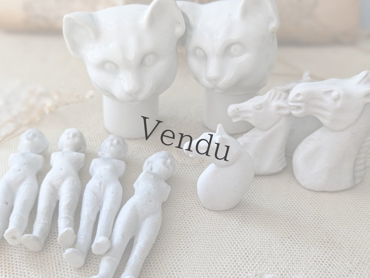 画像11: フランス 1910-1920年  ポーセリン ねこの頭 2体セット (11)