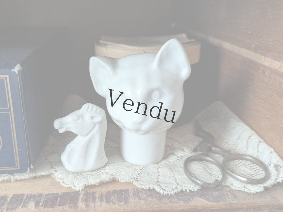 画像10: フランス 1910-1920年  ポーセリン ねこの頭 2体セット (10)