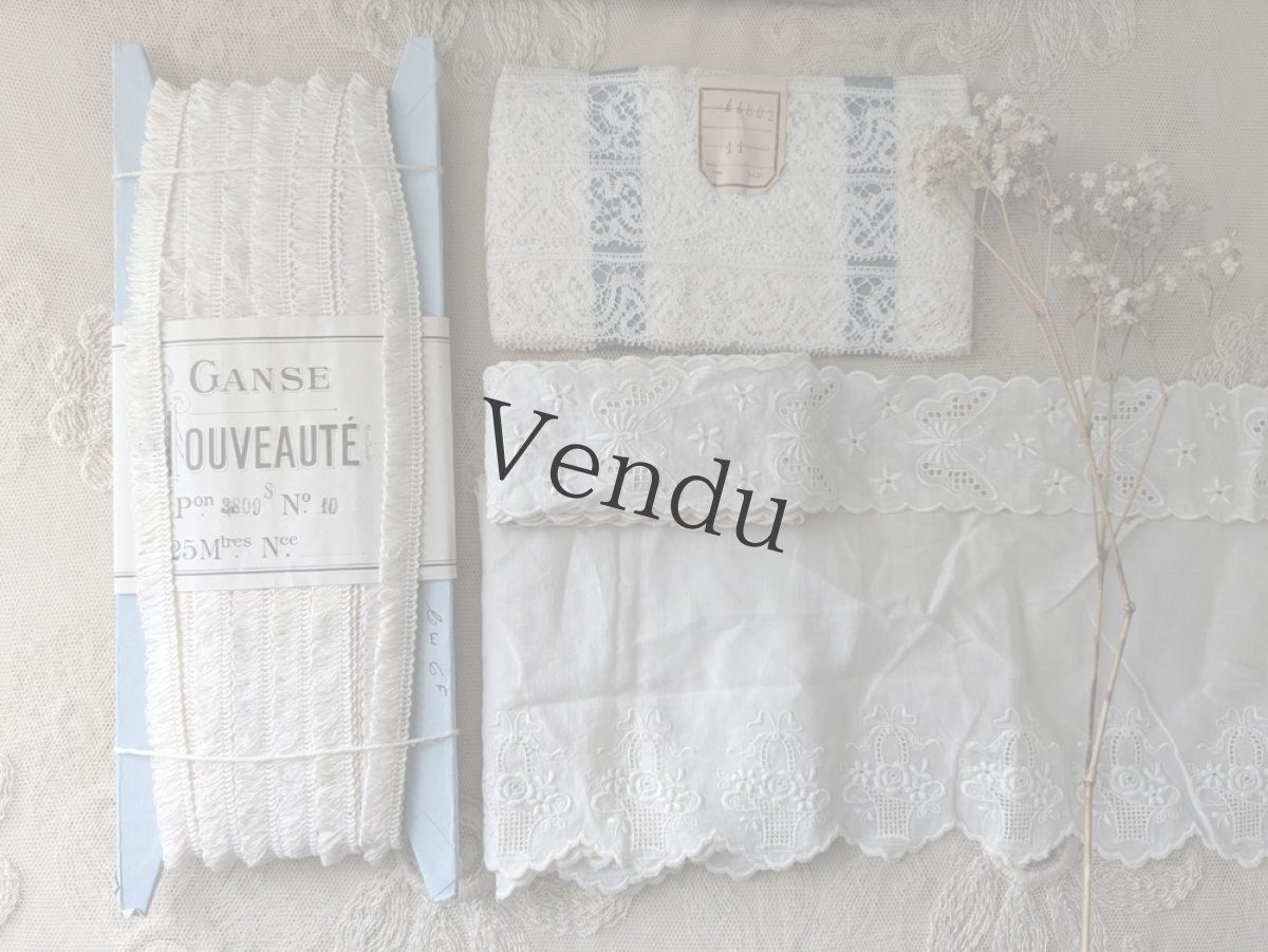 画像8: フランスヴィンテージ　刺繍スカラップレース 蝶 195cm (8)