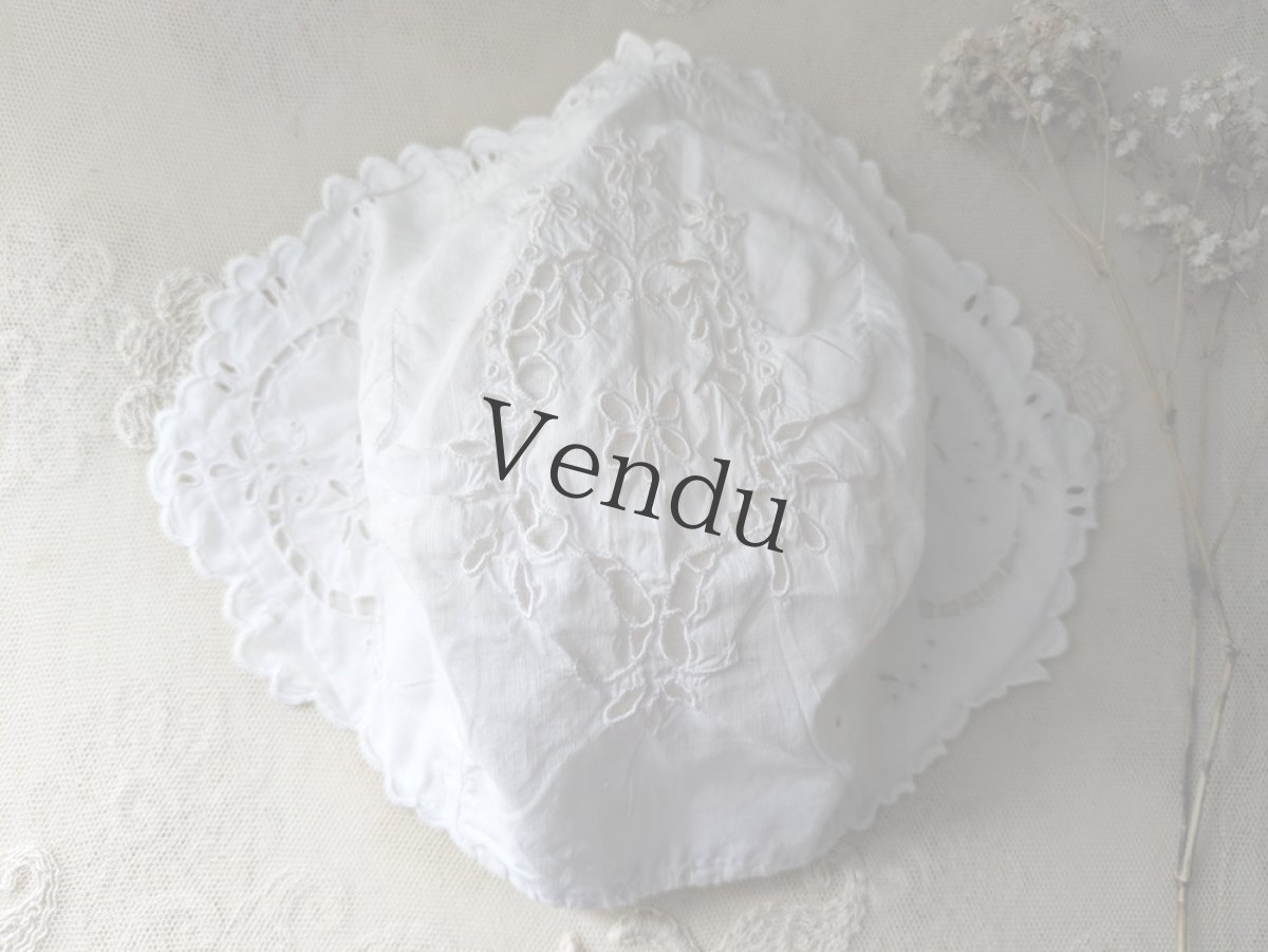 画像3: フランスアンティーク 　カットワーク刺繍の小さなボネ (3)