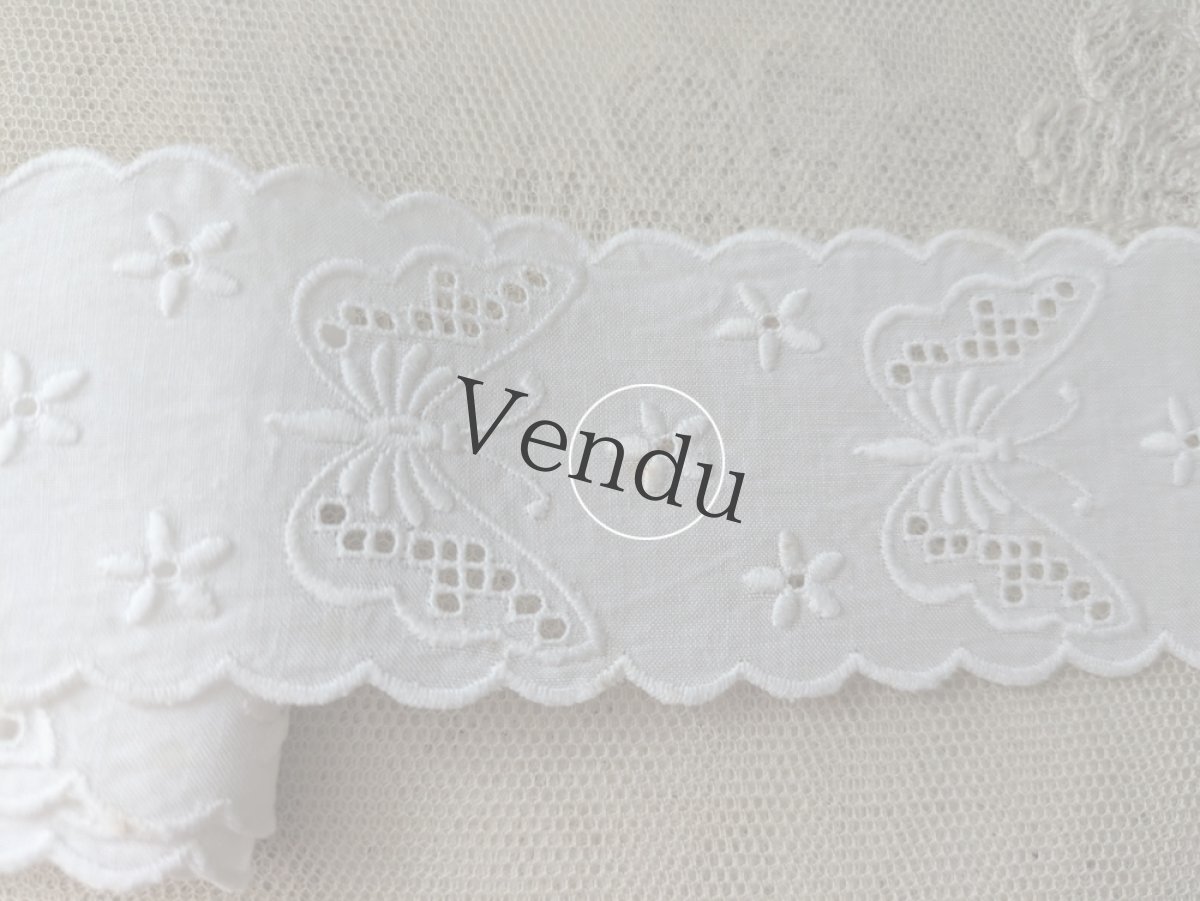 画像5: フランスヴィンテージ　刺繍スカラップレース 蝶 195cm (5)