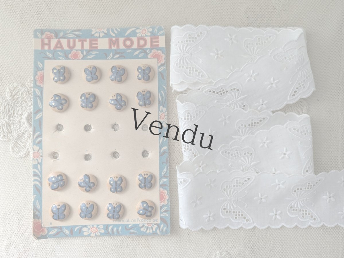 画像6: フランスヴィンテージ　刺繍スカラップレース 蝶 195cm (6)