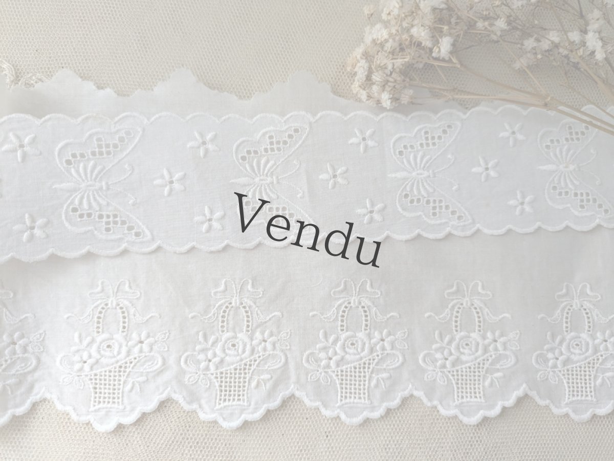 画像7: フランスヴィンテージ　刺繍スカラップレース 蝶 195cm (7)