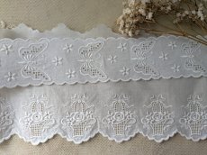 画像7: フランスヴィンテージ　刺繍スカラップレース 蝶 195cm (7)