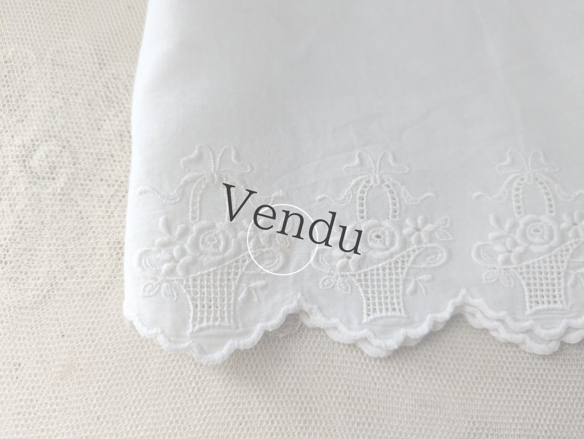 画像5: フランスヴィンテージ　幅広刺繍スカラップレース 花籠 93cm (5)