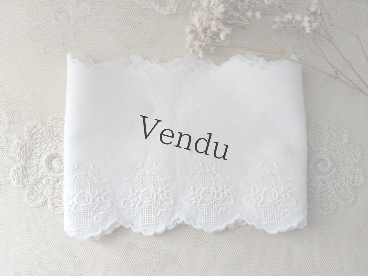 画像4: フランスヴィンテージ　幅広刺繍スカラップレース 花籠 93cm (4)