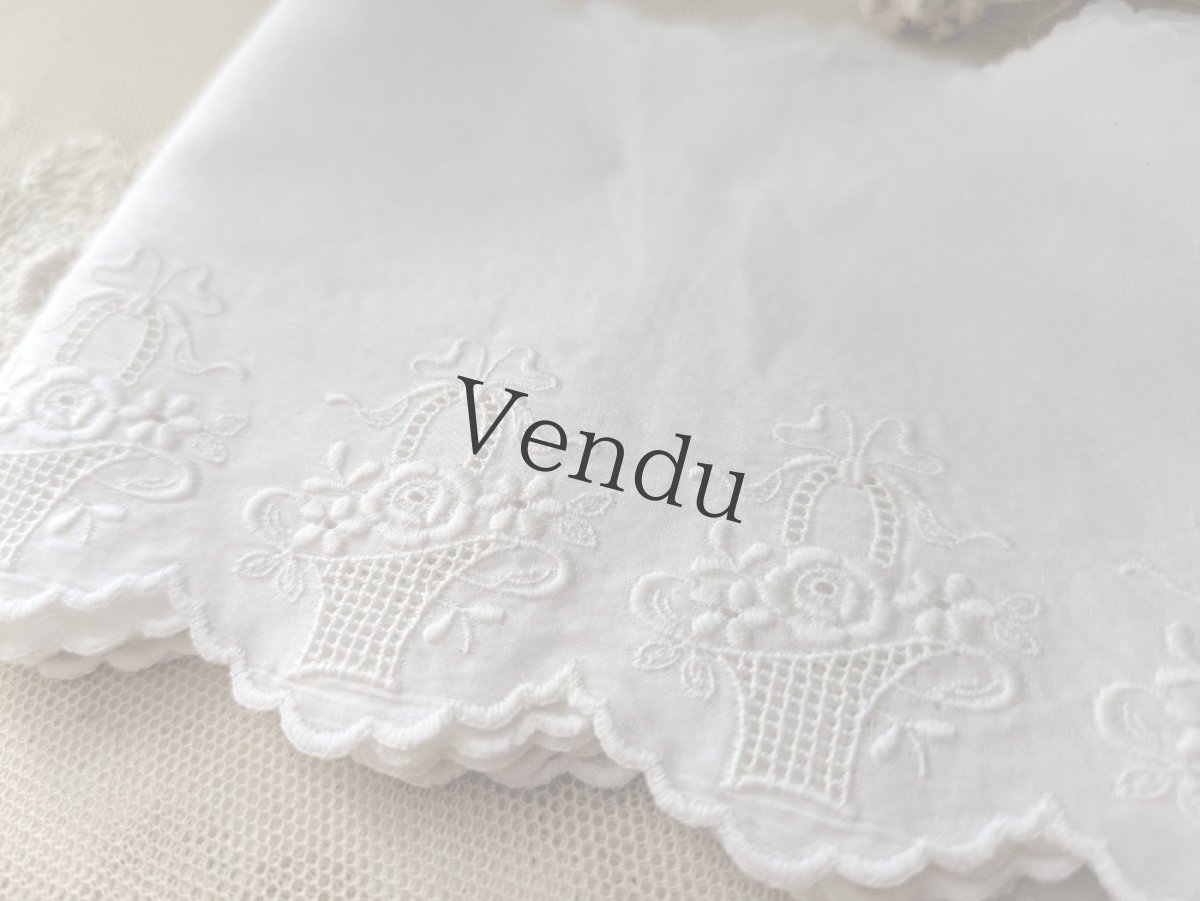 画像3: フランスヴィンテージ　幅広刺繍スカラップレース 花籠 93cm (3)