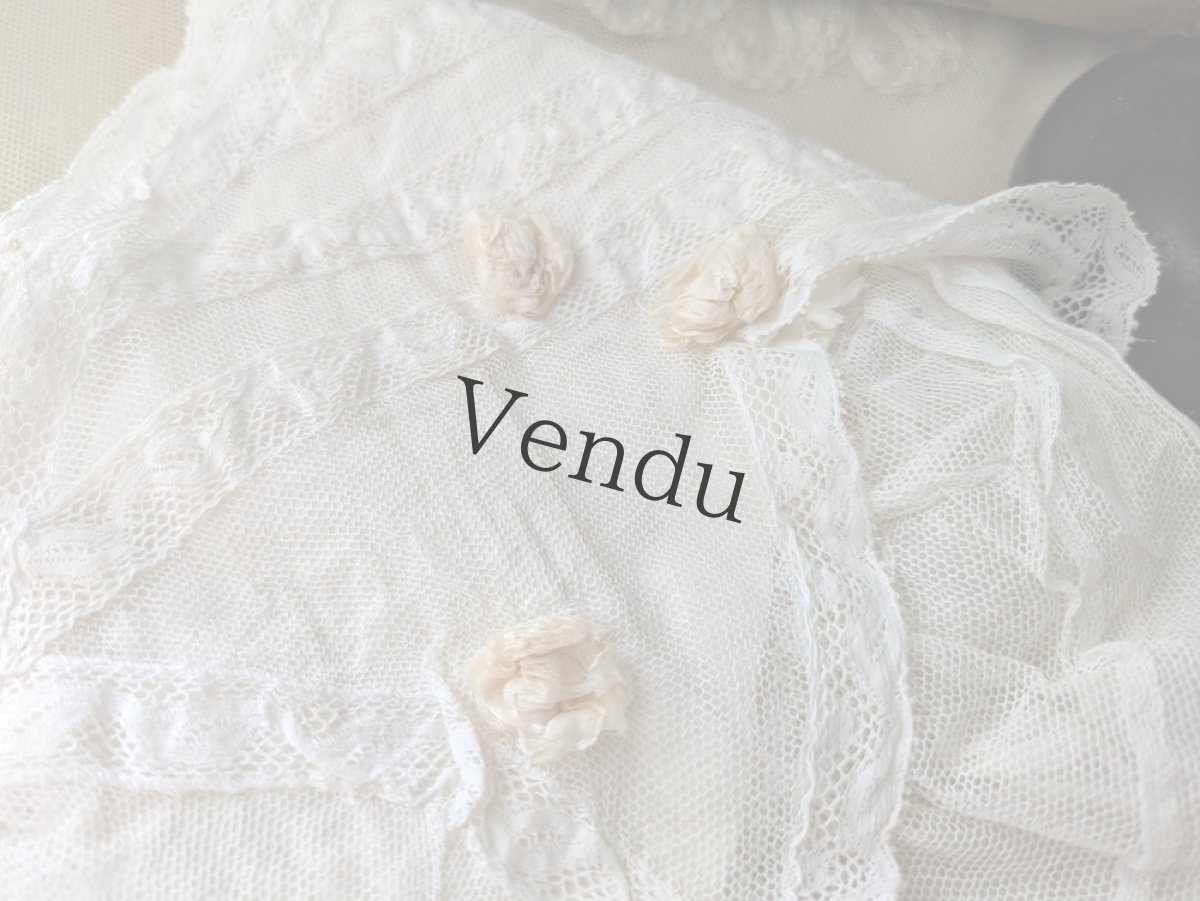 画像2: フランスヴィンテージ　レースと花モチーフのボネ (2)