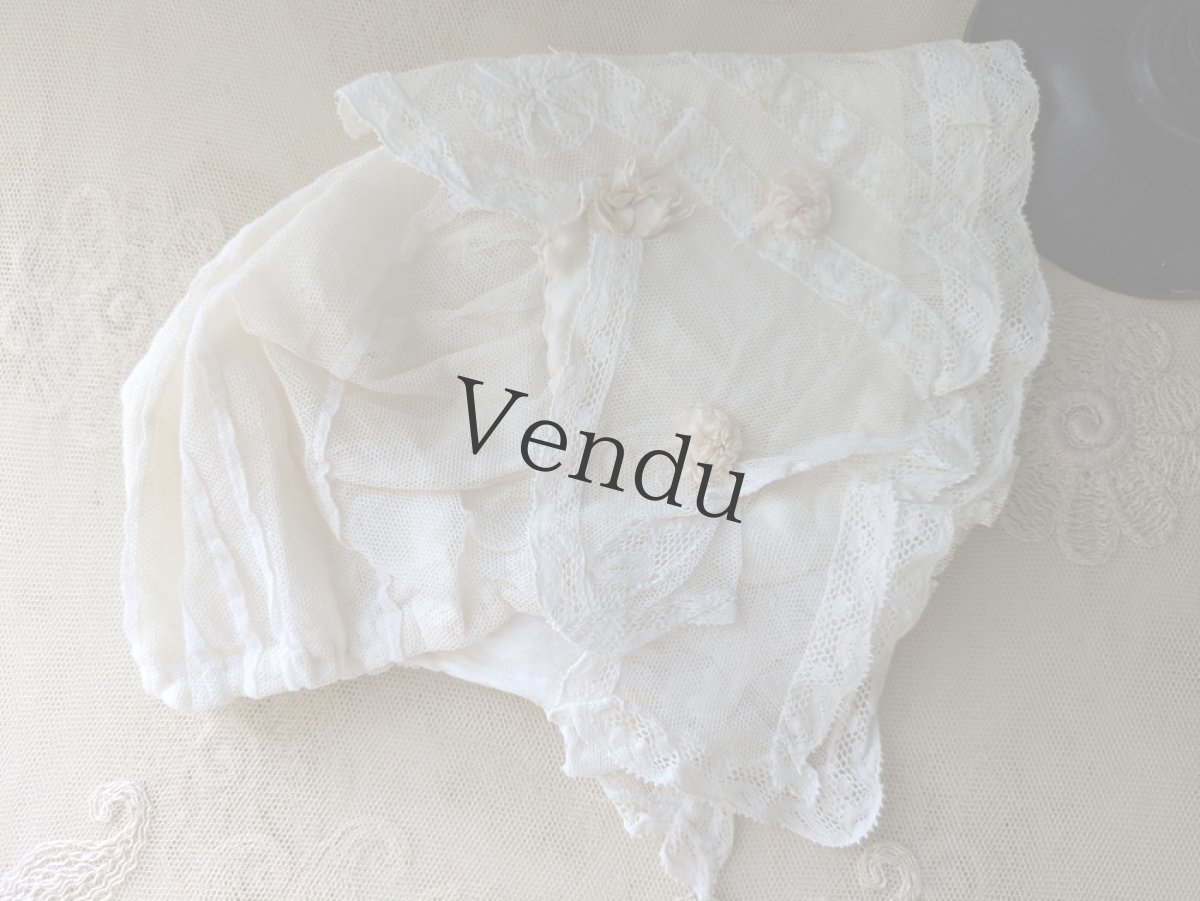 画像3: フランスヴィンテージ　レースと花モチーフのボネ (3)