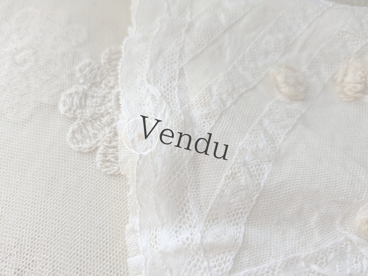 画像7: フランスヴィンテージ　レースと花モチーフのボネ (7)