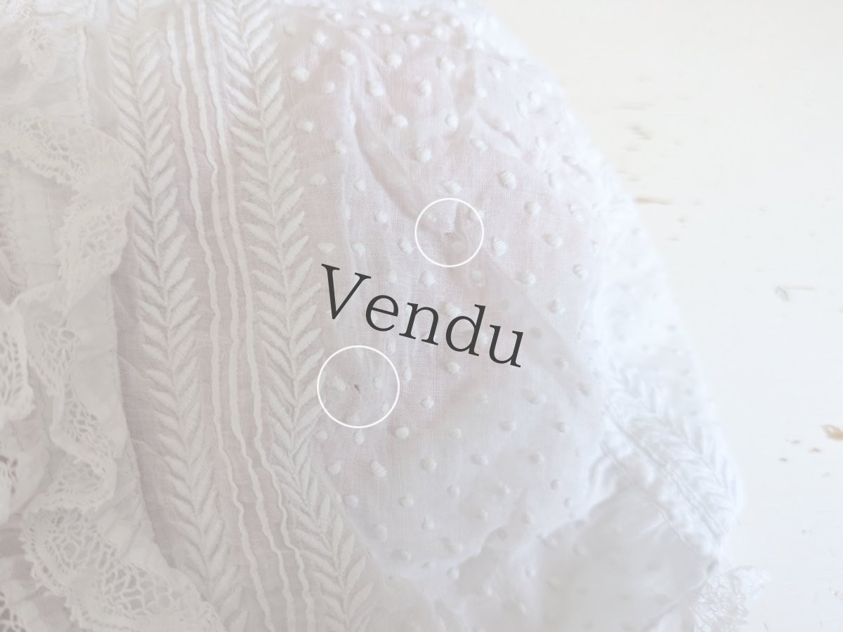 画像7: フランスアンティーク　白糸刺繍とレースのボネ 水玉 (7)