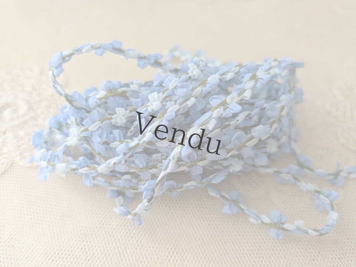画像3: フランスヴィンテージ　ロココリボン べべブルー 50cm〜 (3)