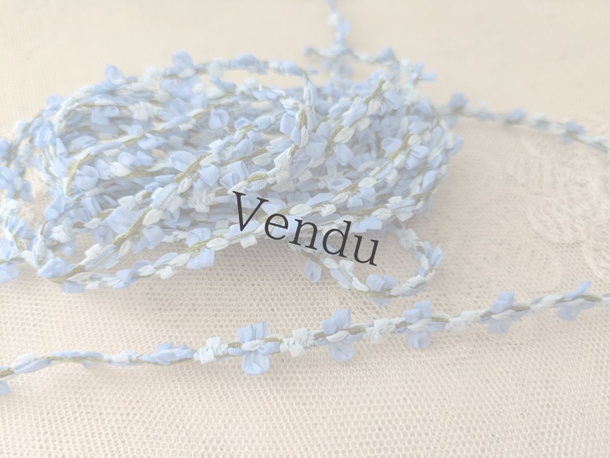 画像1: フランスヴィンテージ　ロココリボン べべブルー 50cm〜 (1)