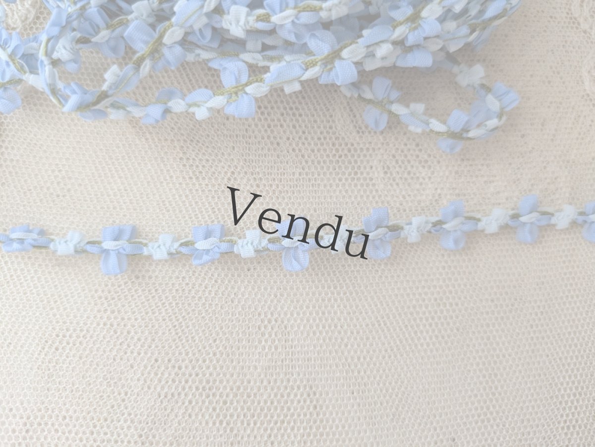 画像2: フランスヴィンテージ　ロココリボン べべブルー 50cm〜 (2)