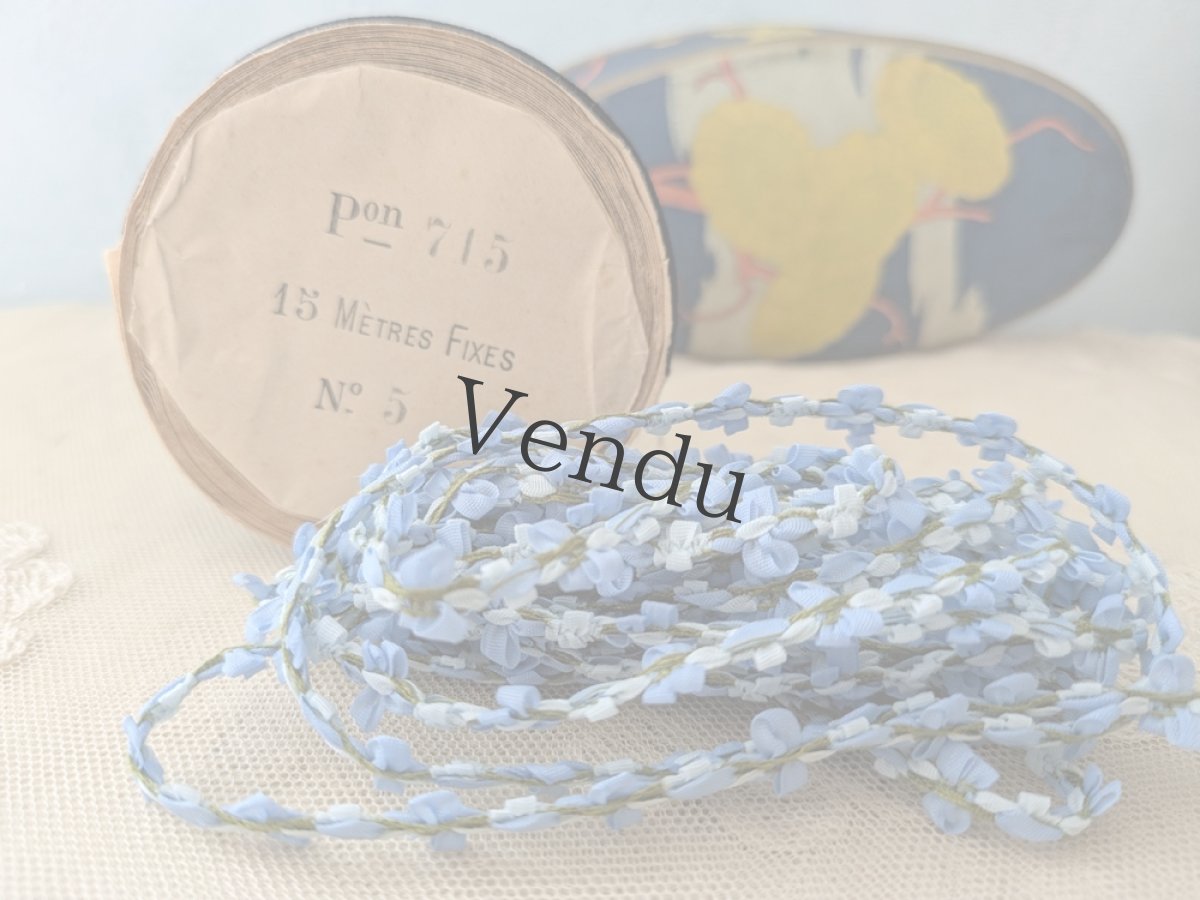 画像4: フランスヴィンテージ　ロココリボン べべブルー 50cm〜 (4)