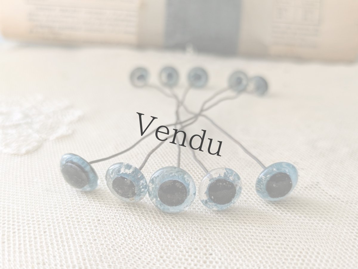 画像1: フランスヴィンテージ グラスアイ 5本セット／かすみブルー12.5mm (1)