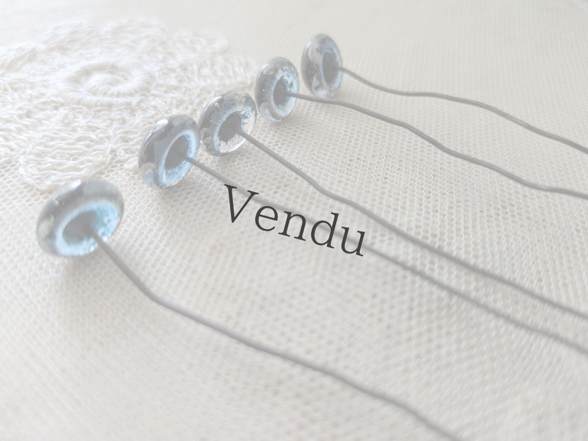 画像3: フランスヴィンテージ グラスアイ 5本セット／かすみブルー12.5mm (3)