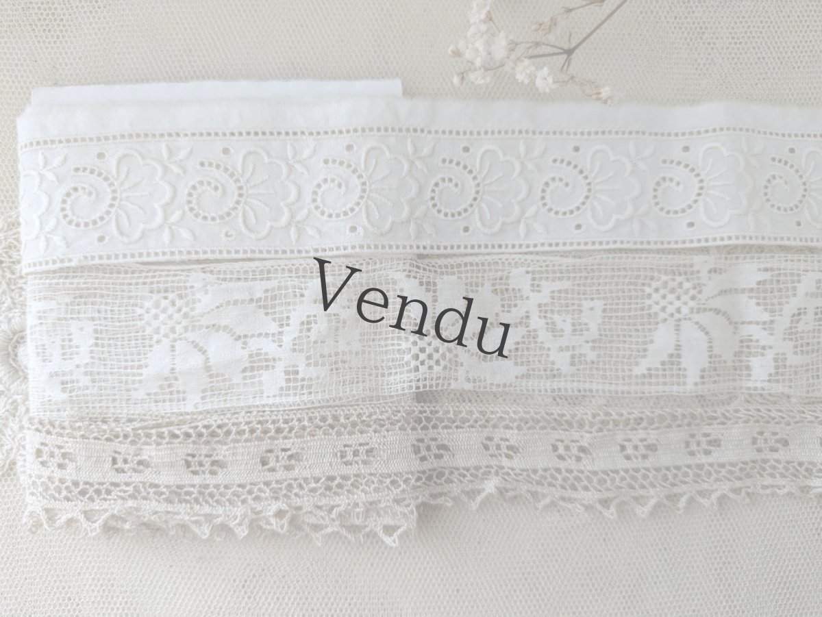 画像1: フランスヴィンテージ　台紙巻きレース3種セット (1)