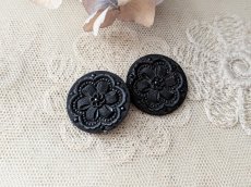 画像4: フランス 1900年前後 フレンチジェットボタン 花 27mm (4)