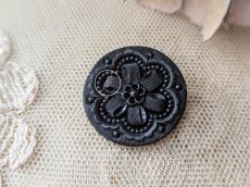 画像5: フランス 1900年前後 フレンチジェットボタン 花 27mm (5)