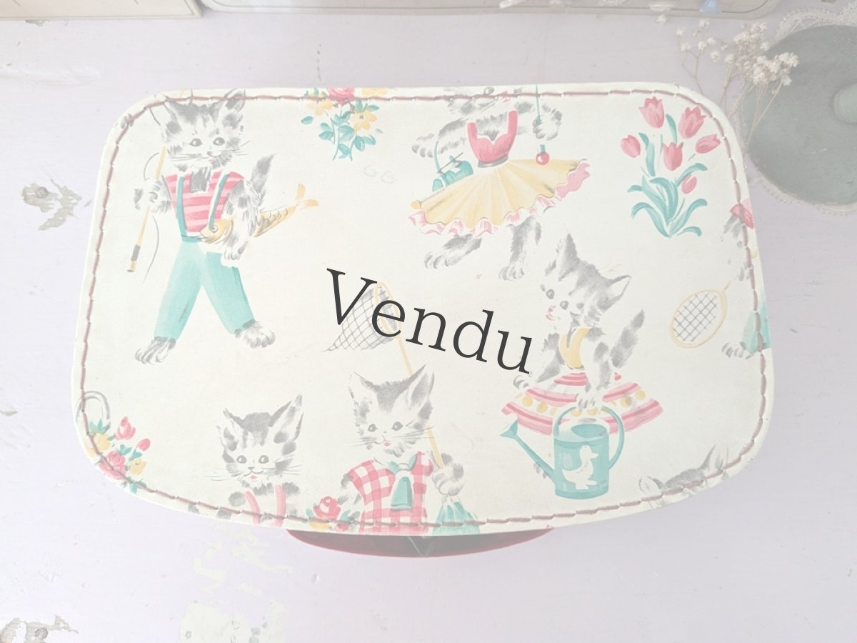 画像1: フランス 1960年代 猫ちゃんのお裁縫ケース／メルスリーセット (1)