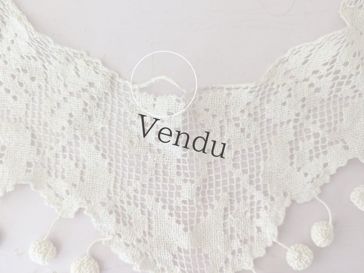 画像5: フランスヴィンテージ ポンポンつきレースの小さなつけ襟 (5)