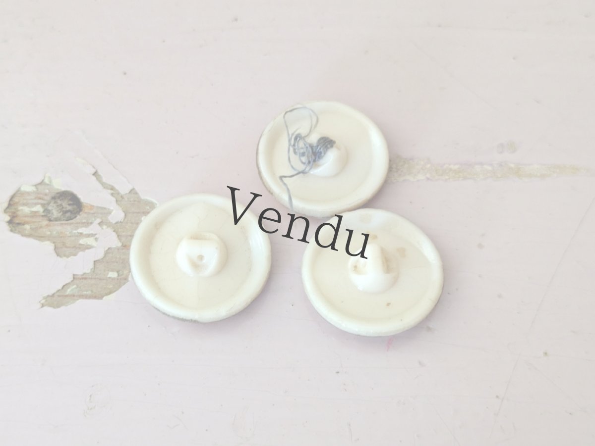 画像4: フランス 1930-40年代 ガラスボタン 白×シルバー 3個セット 22mm (4)