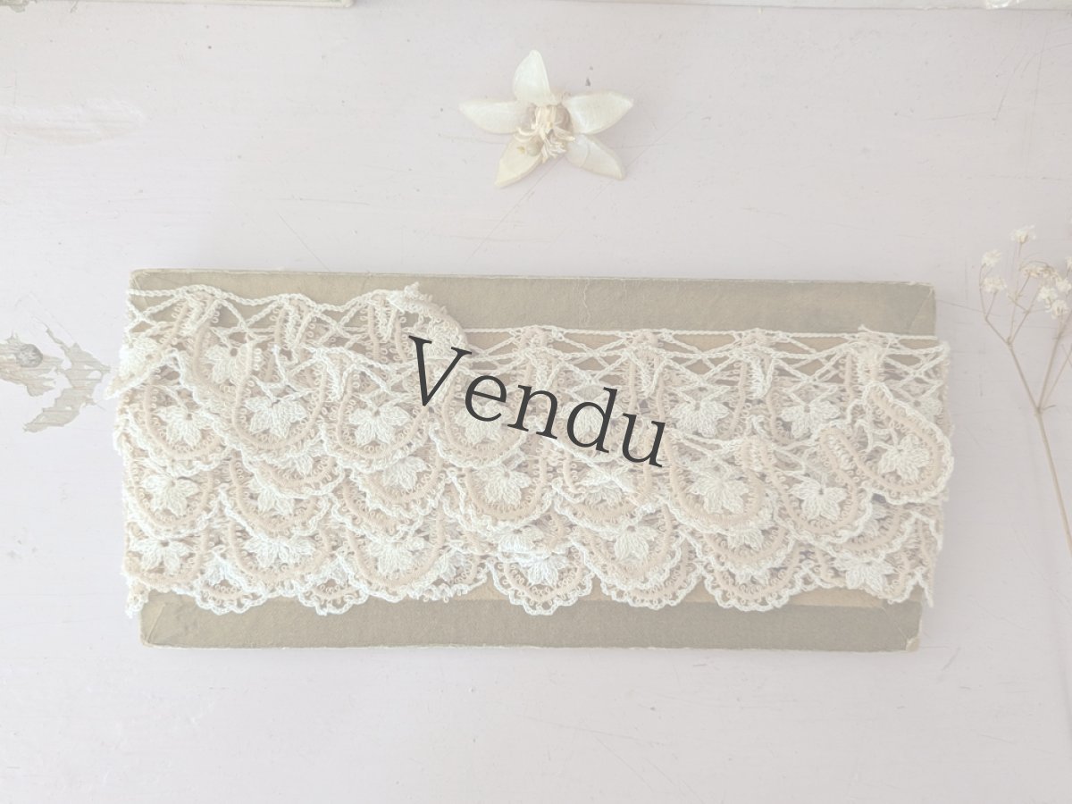 画像4: フランス 1950-70年代 台紙巻き2色スカラップレース 45cm+299cm (4)