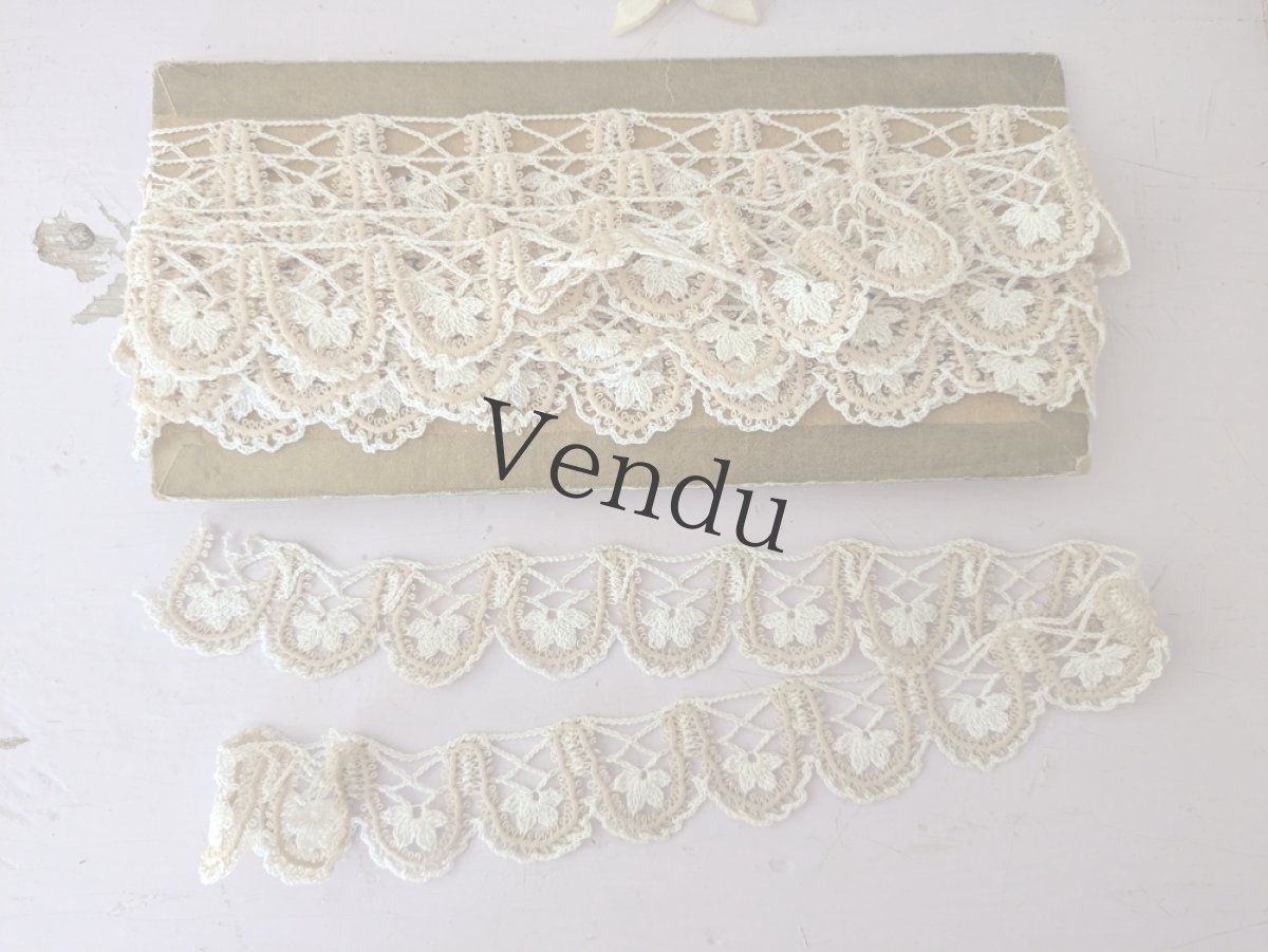 画像1: フランス 1950-70年代 台紙巻き2色スカラップレース 45cm+299cm (1)