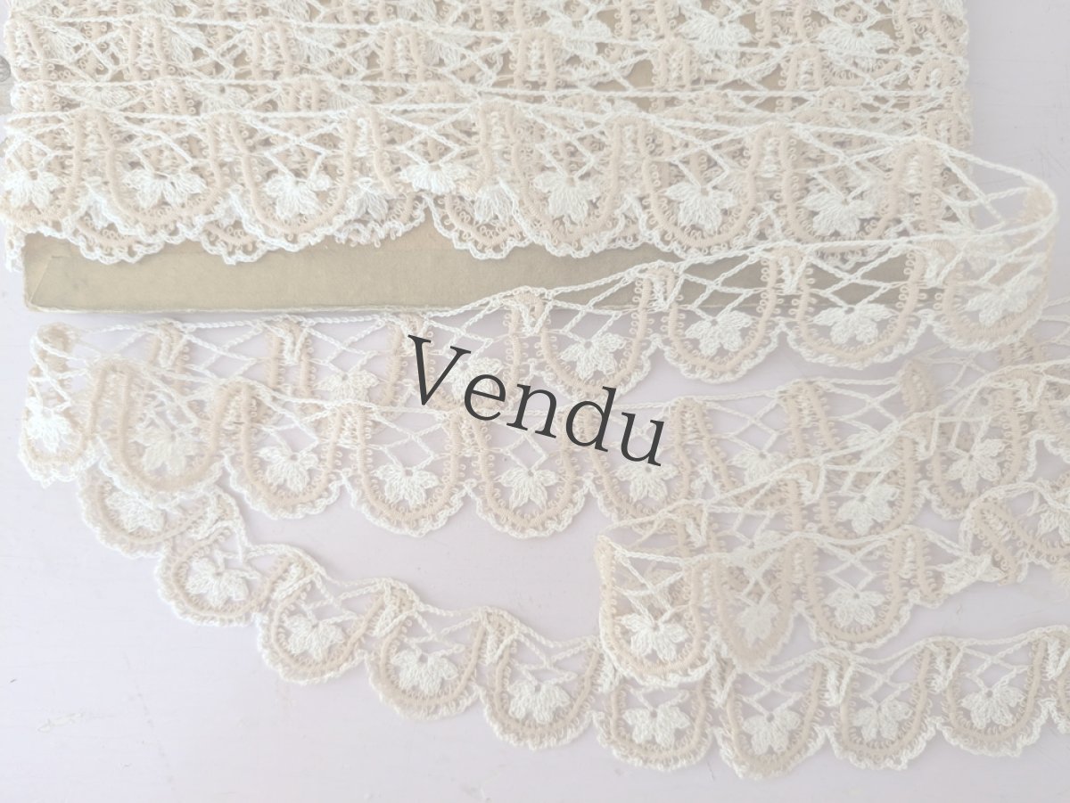 画像3: フランス 1950-70年代 台紙巻き2色スカラップレース 45cm+299cm (3)