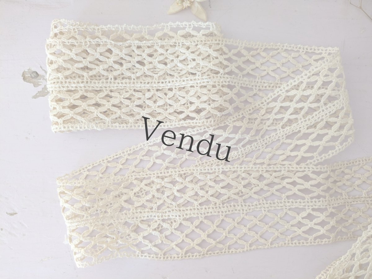 画像1: フランス 1950-70年代 幅広トーションレース 188cm (1)