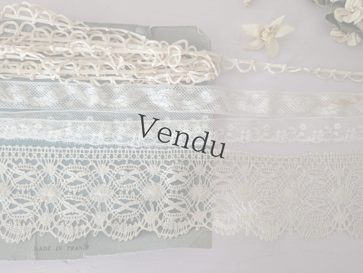 画像1: フランス蚤の市　台紙巻きレース4種セット (1)