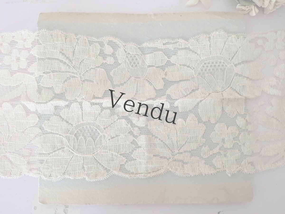 画像1: フランスアンティーク　幅広チュール刺繍レース アネモネ (1)